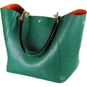 ⚡ Women's Dark Green Large Leather Big Bucket Crossbody Travel Tote Bag